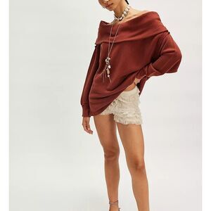 Free People Off Chill Sweatshirt Tunic Top Off Shoulder Longline Fit S 283851